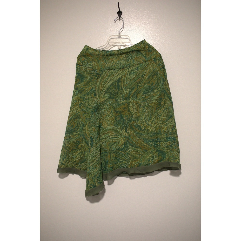 Worthington Green Paisley Asymmetrical Drape Skirt Size 4 Lined Chiffon Style